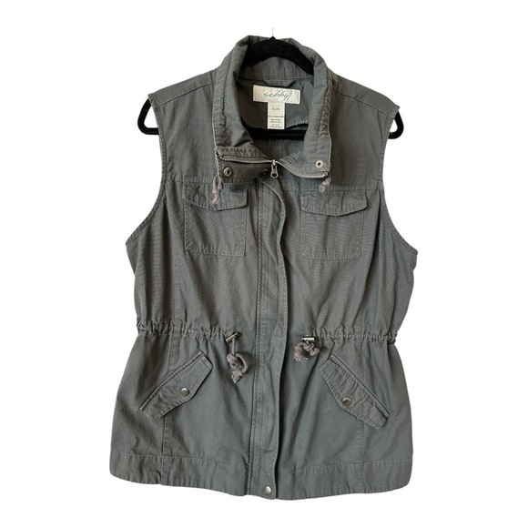Sebby Jackets & Blazers - SEBBY BLUE GRAY UTILITY VEST DRAWSTRING WAIST ZIP UP BUTTON POCKETS SIZE XL